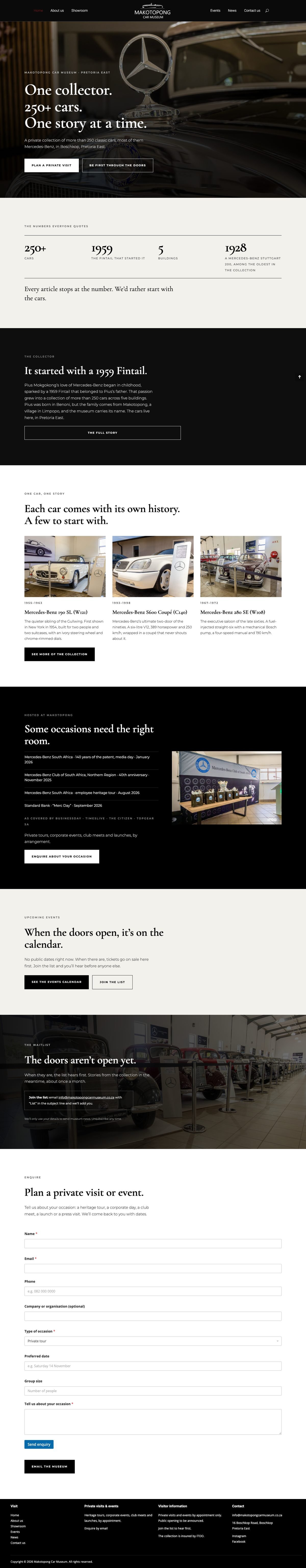 Makotopong Car Museum website, desktop